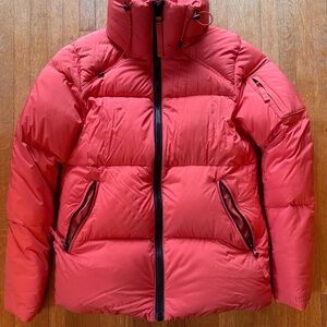 Red Puffer Jacket with Black Zipper